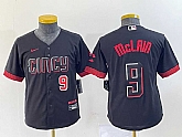 Youth Cincinnati Reds #9 Matt McLain Number Black 2023 City Connect Cool Base Stitched Jersey,baseball caps,new era cap wholesale,wholesale hats